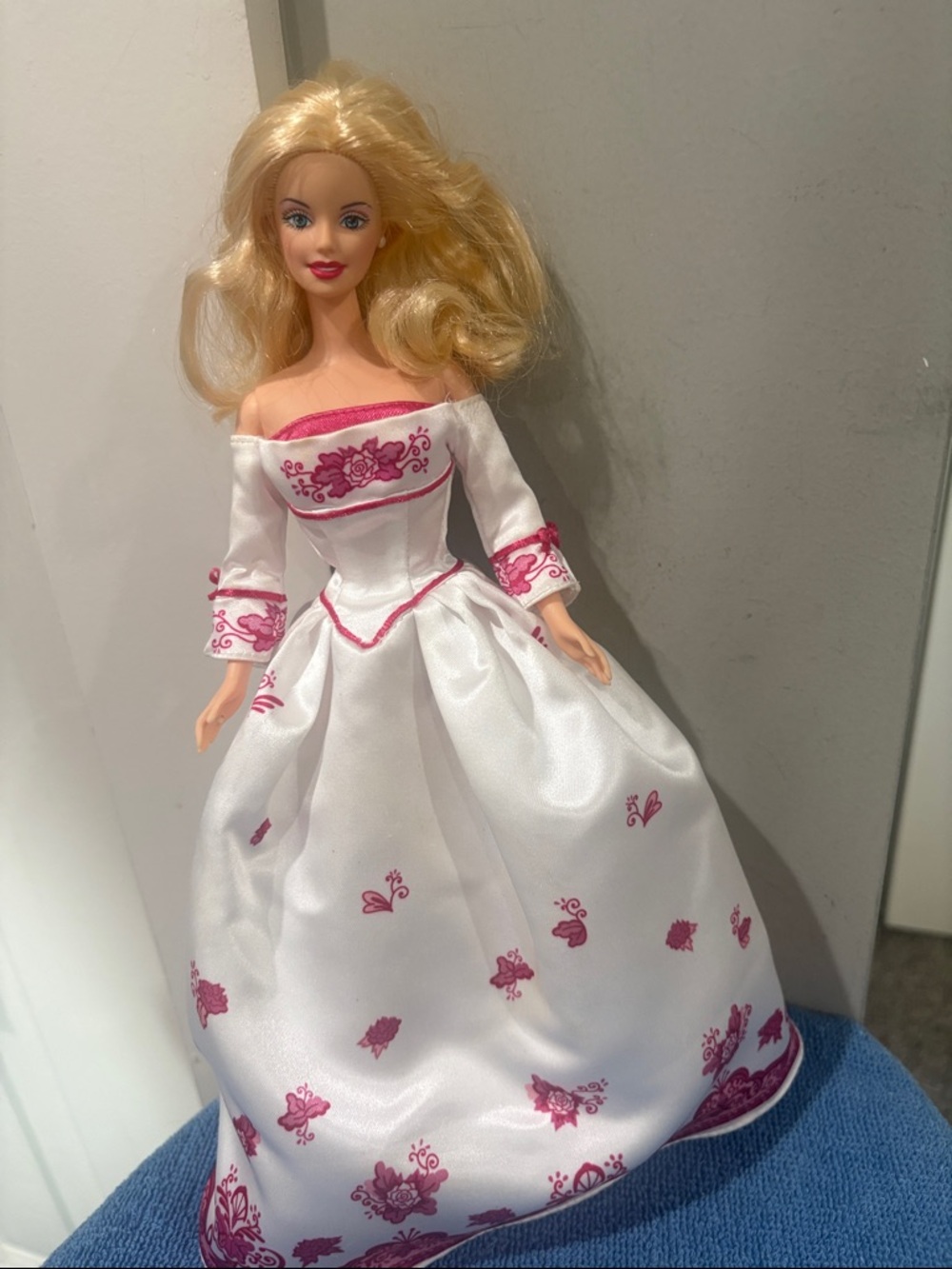 Avon Victorian Tea Barbie Doll Gown with Pink Floral Embroidery